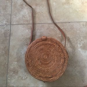 Handwoven rattan straw  circle cross body bag